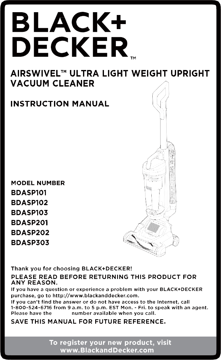 Black + Decker BDASP103 Airswivel Pet Upright Vacuum